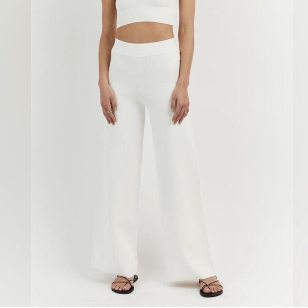 Dissh Mara White Knit Wide Leg Pants Pull On Relaxed Comfy Size Large